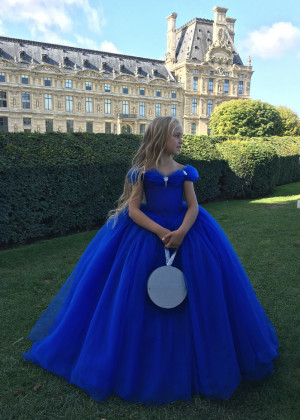 Royal Blue Tulle Long Flower Girl Dress Princess Dress
